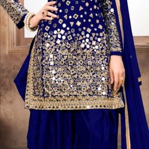 Blue silk patiala Salwar Kameez Brand New